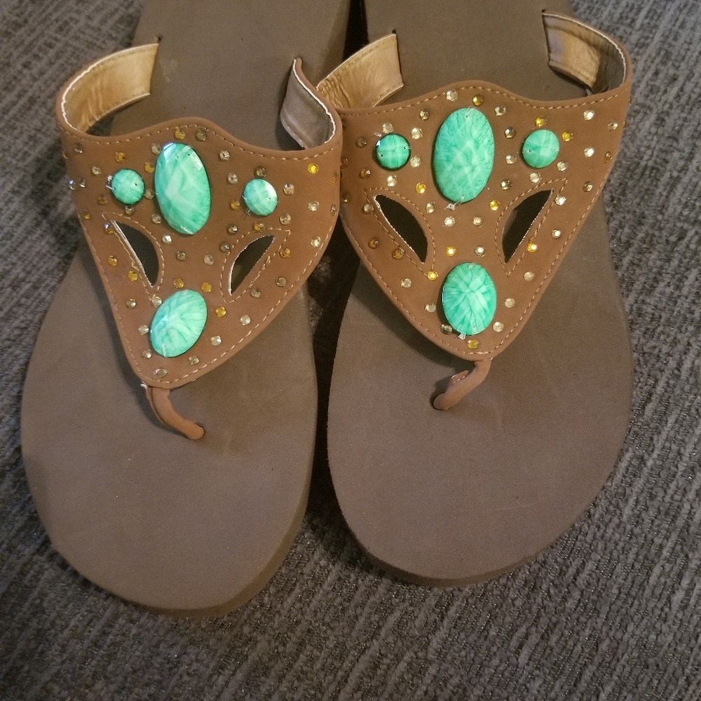 Thong flip flop sandal wedge with rhinestones